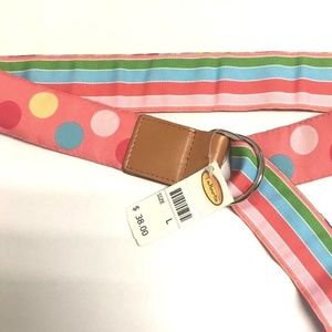 COPY - Talbots Pink Dress Belt 2 Sided Stripe Polka Dots